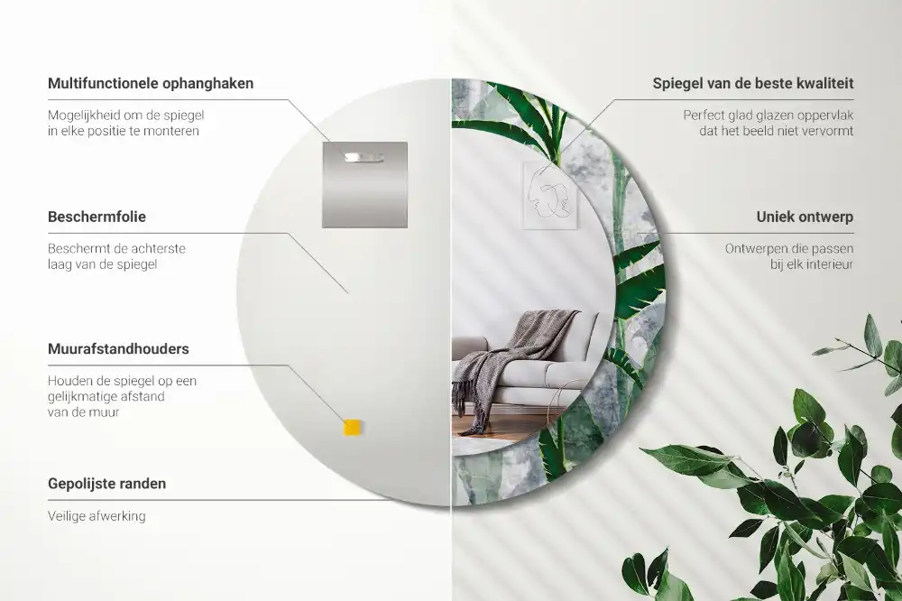 Okroglo okrasno ogledalo Tropski listi