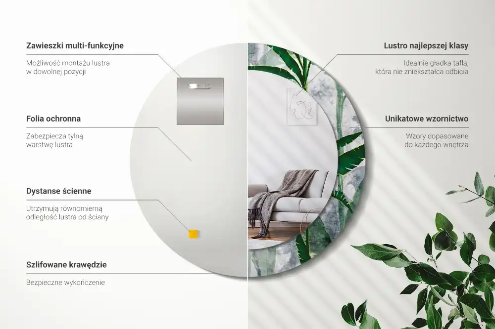 Okroglo okrasno ogledalo Tropski listi