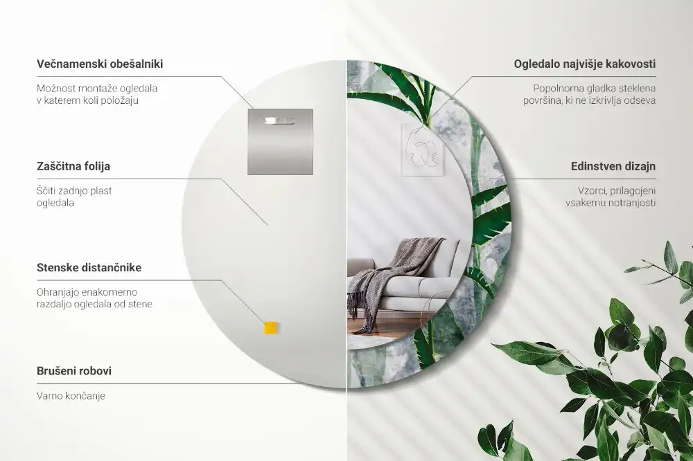 Okroglo okrasno ogledalo Tropski listi