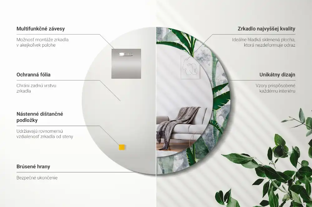 Okroglo okrasno ogledalo Tropski listi