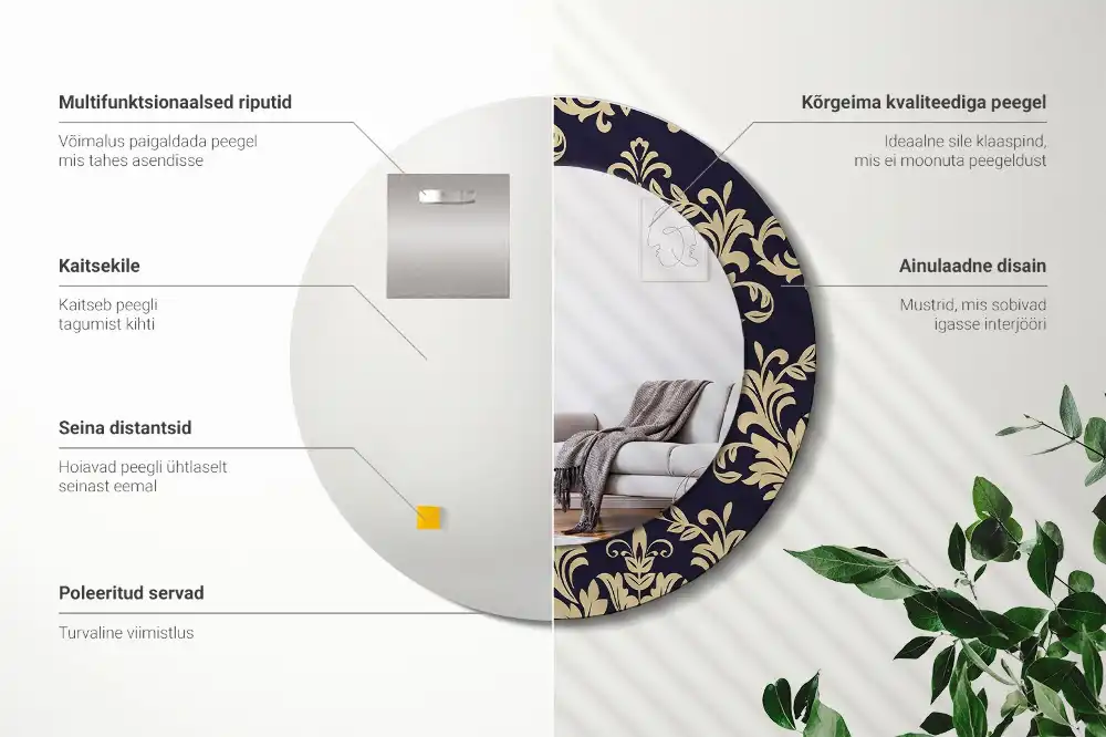 Okroglo stensko okrasno ogledalo Cvetlični vzorec