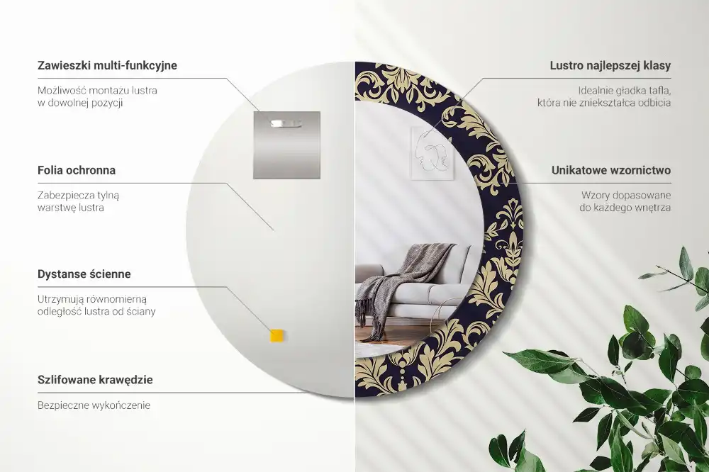 Okroglo stensko okrasno ogledalo Cvetlični vzorec