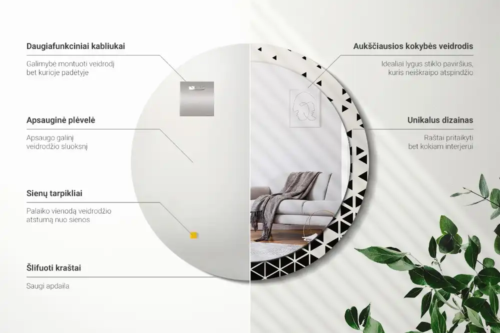 Okroglo okrasno ogledalo Geometrijska abstrakcija