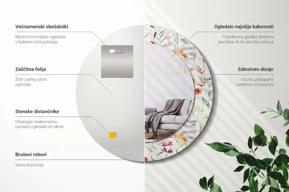 Okroglo okrasno ogledalo Divje rože