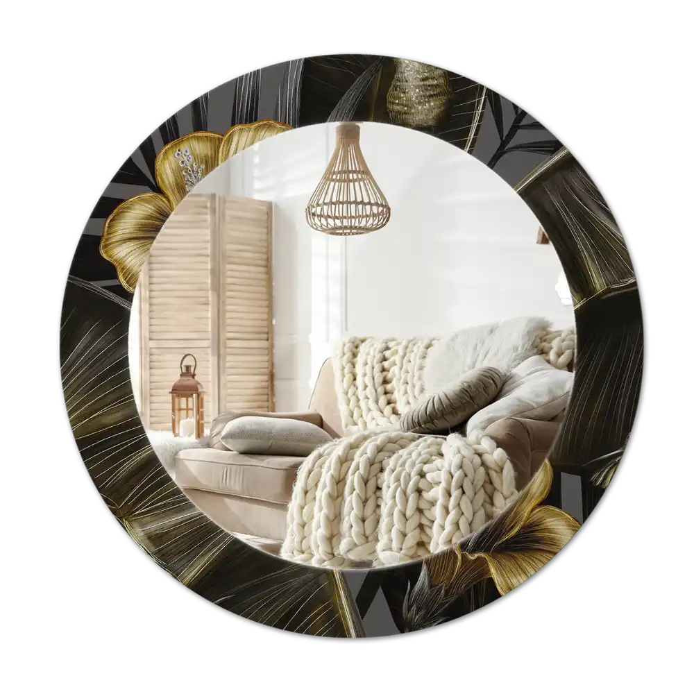 Okroglo stensko okrasno ogledalo Cvetovi hibiskusa