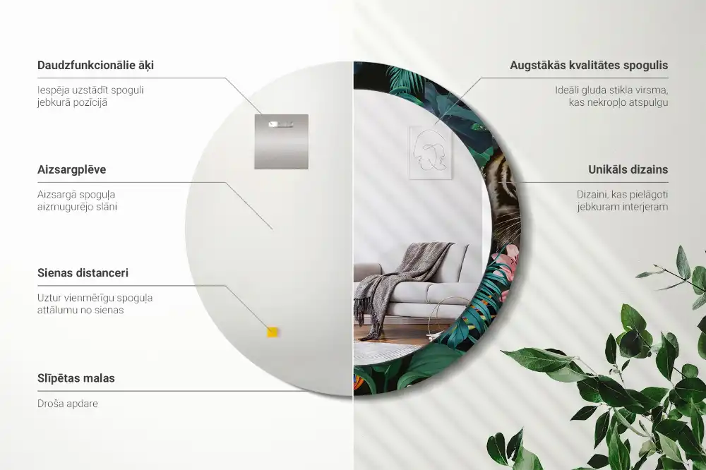 Okroglo okrasno ogledalo Starinska džungla