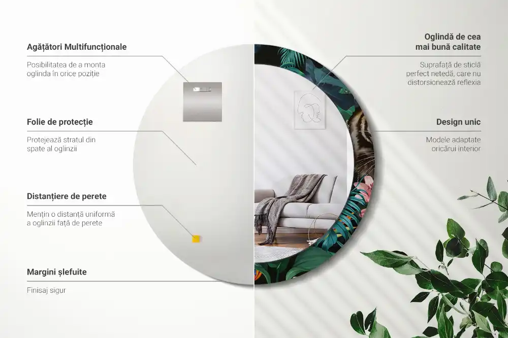 Okroglo okrasno ogledalo Starinska džungla