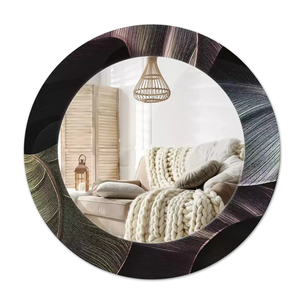 Okroglo okrasno ogledalo Temni tropski listi