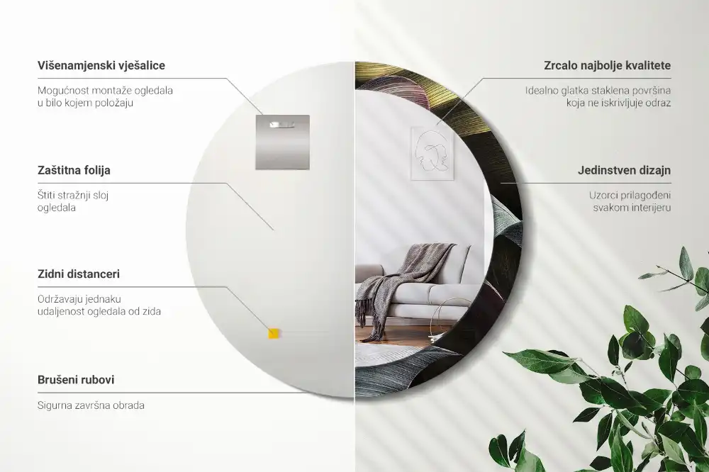 Okroglo okrasno ogledalo Temni tropski listi