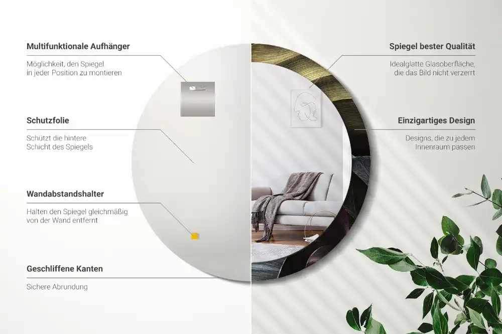 Okroglo okrasno ogledalo Temni tropski listi