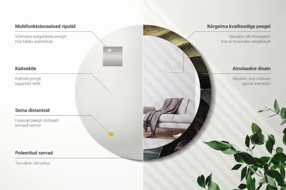 Okroglo okrasno ogledalo Temni tropski listi