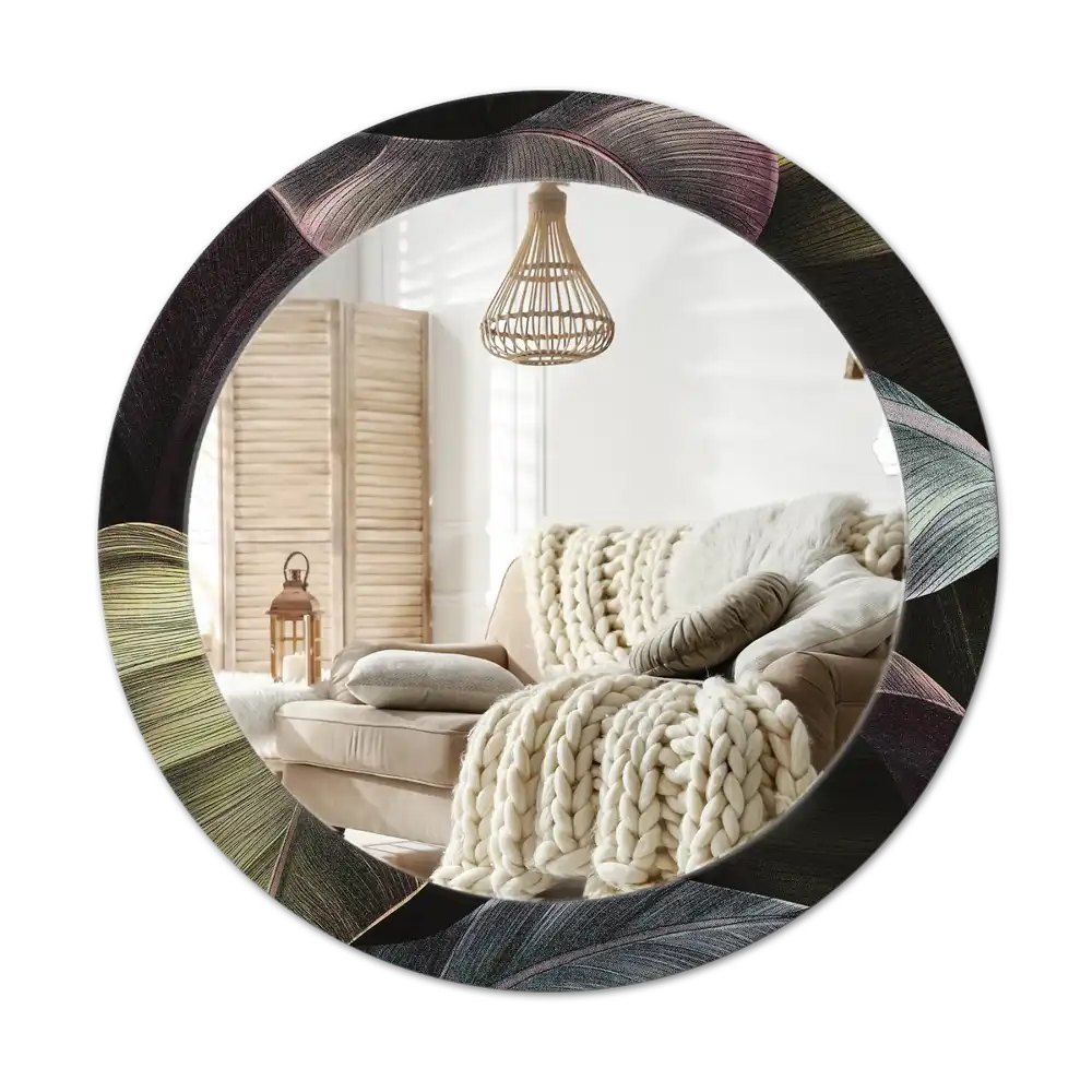 Okroglo okrasno ogledalo Temni tropski listi