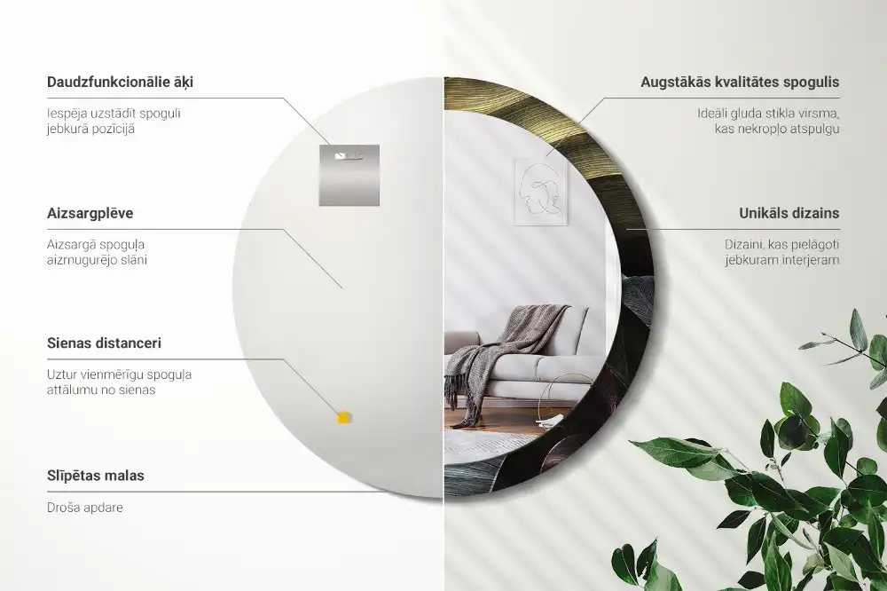 Okroglo okrasno ogledalo Temni tropski listi