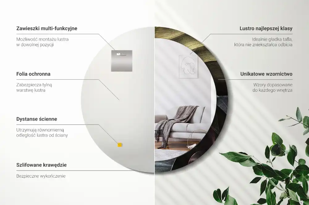 Okroglo okrasno ogledalo Temni tropski listi