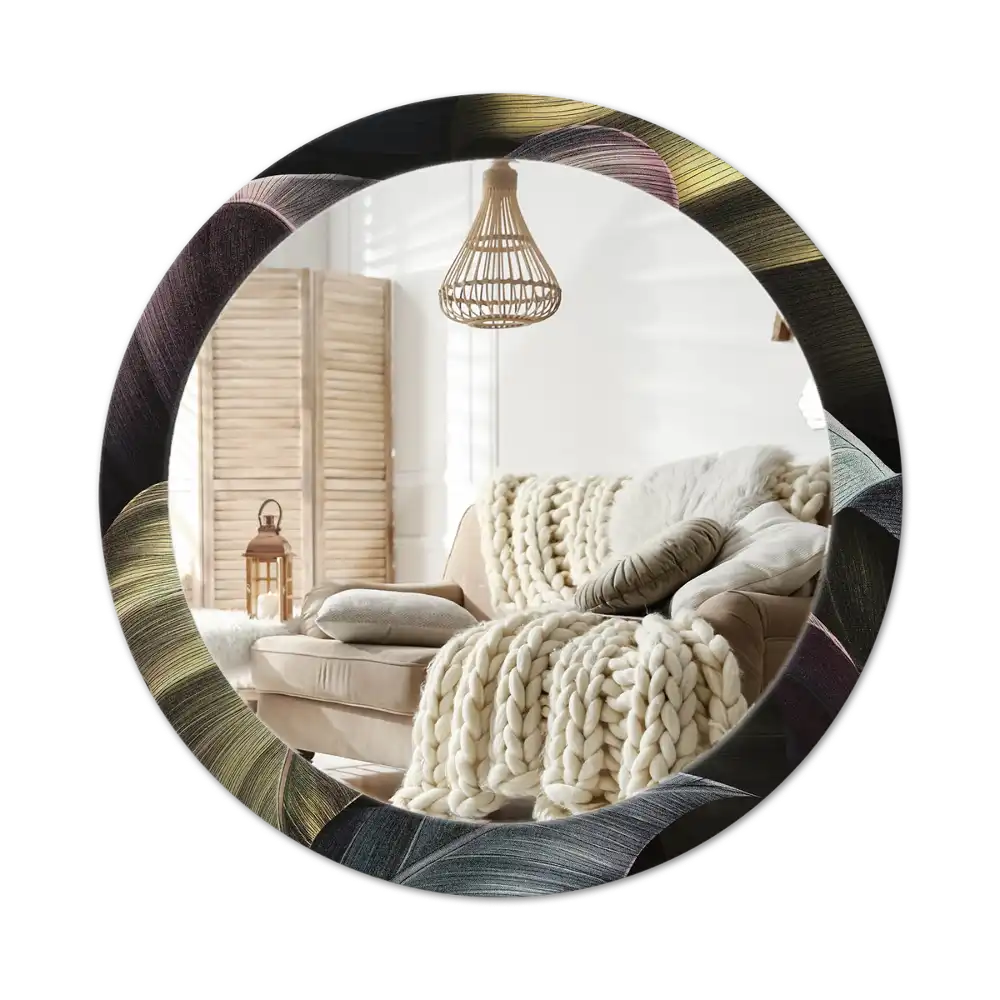 Okroglo okrasno ogledalo Temni tropski listi