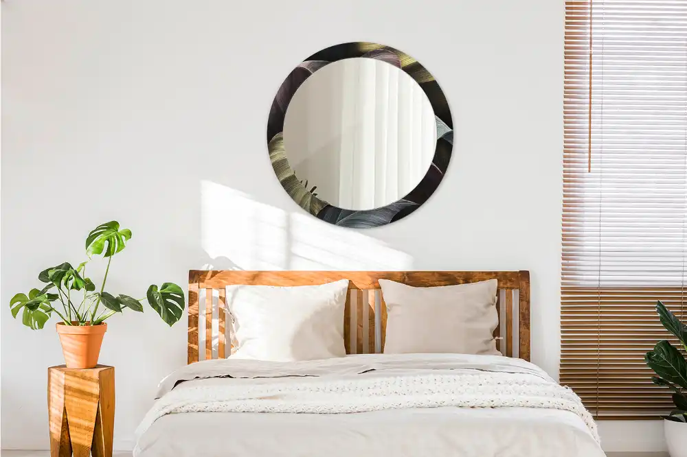 Okroglo okrasno ogledalo Temni tropski listi