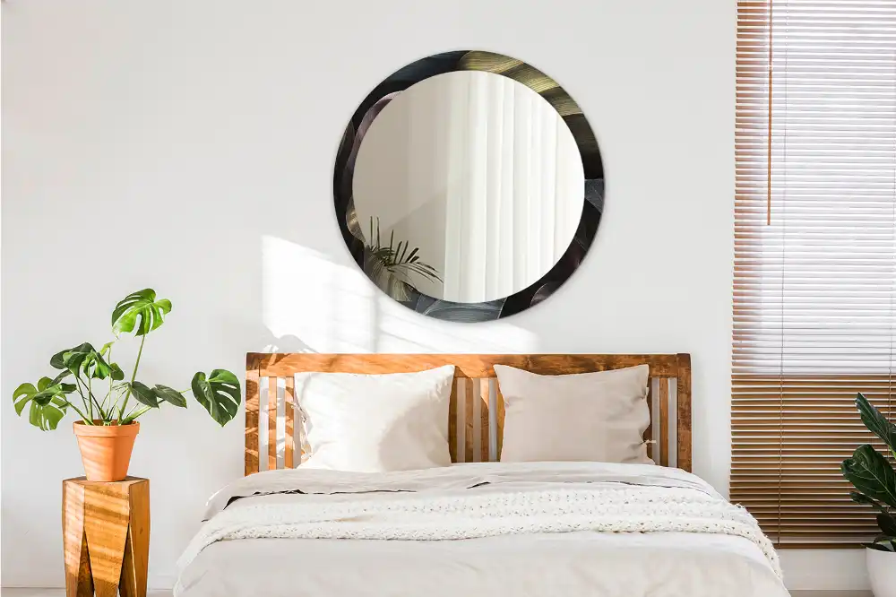 Okroglo okrasno ogledalo Temni tropski listi