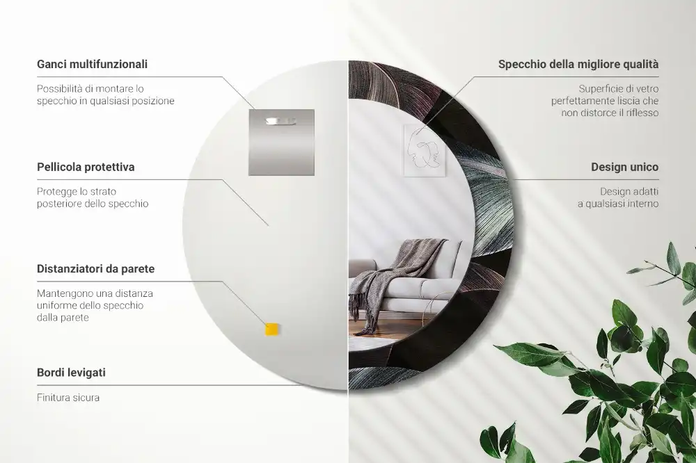 Okroglo okrasno ogledalo Temni tropski listi