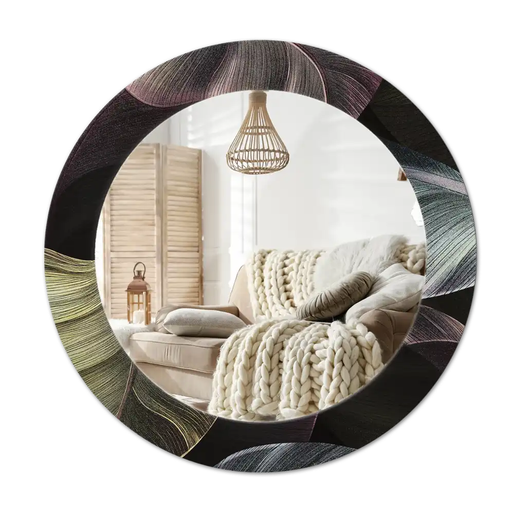 Okroglo okrasno ogledalo Temni tropski listi