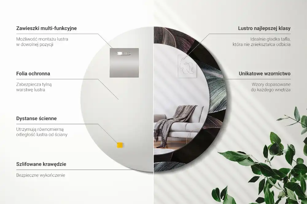 Okroglo okrasno ogledalo Temni tropski listi