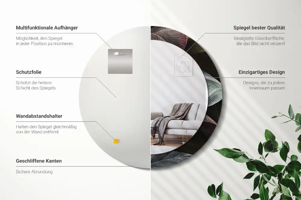 Okroglo okrasno ogledalo Temni tropski listi