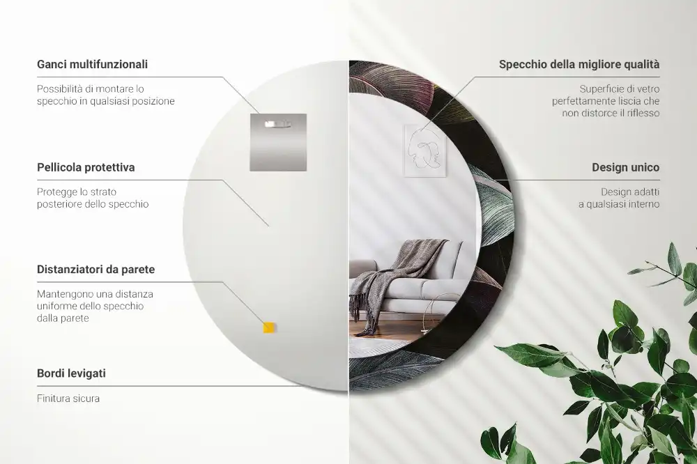 Okroglo okrasno ogledalo Temni tropski listi