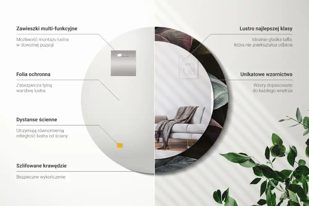 Okroglo okrasno ogledalo Temni tropski listi