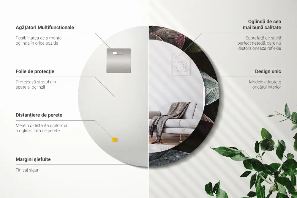 Okroglo okrasno ogledalo Temni tropski listi