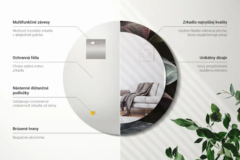 Okroglo okrasno ogledalo Temni tropski listi