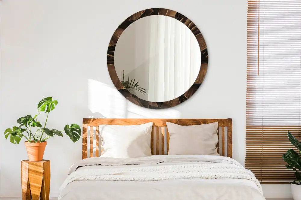 Okroglo okrasno ogledalo Rjavi bananini listi