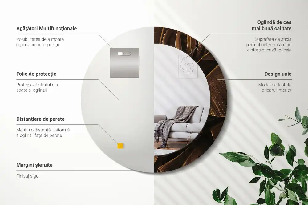 Okroglo okrasno ogledalo Rjavi bananini listi