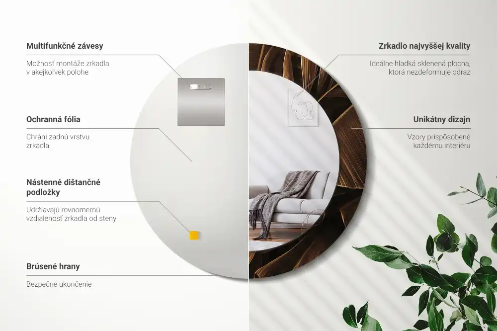 Okroglo okrasno ogledalo Rjavi bananini listi