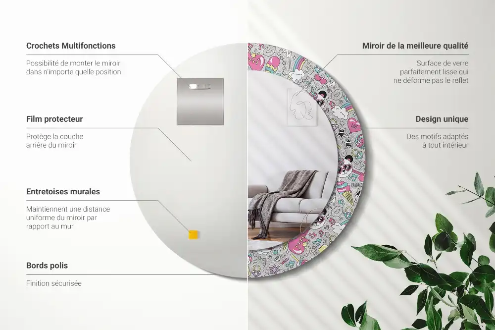 Okroglo stensko okrasno ogledalo Panda samorog