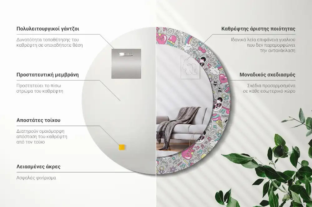 Okroglo stensko okrasno ogledalo Panda samorog