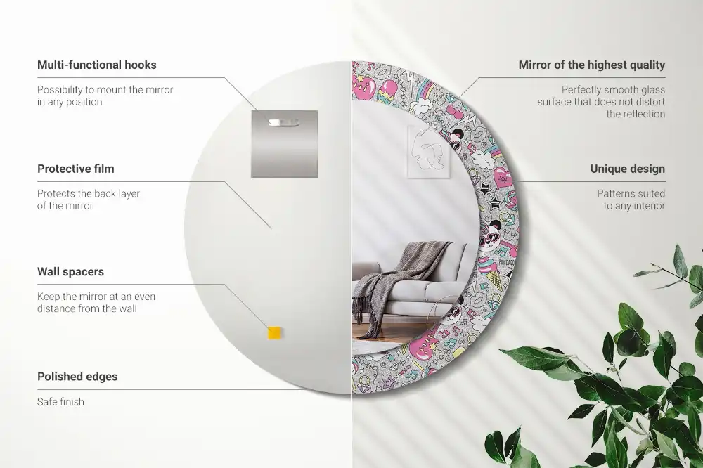 Okroglo stensko okrasno ogledalo Panda samorog