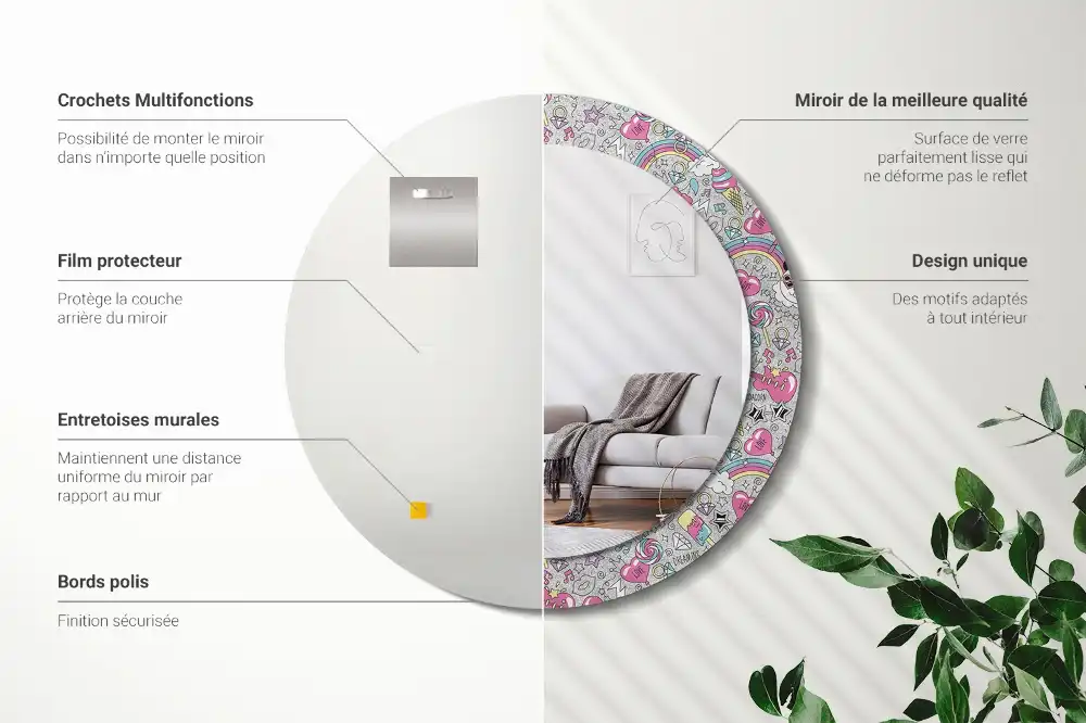 Okroglo stensko okrasno ogledalo Panda samorog