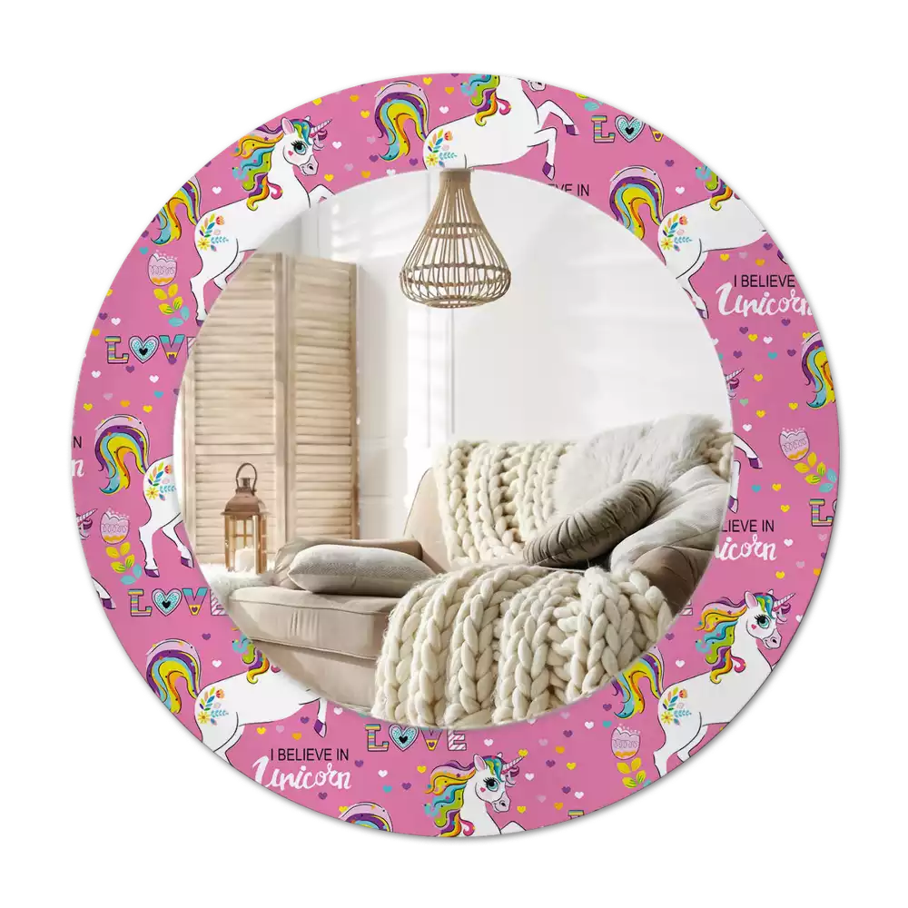 Okroglo stensko okrasno ogledalo Čarobni samorog