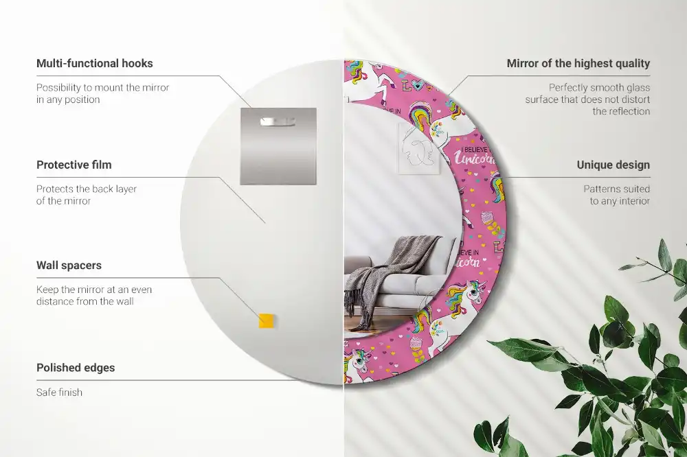 Okroglo stensko okrasno ogledalo Čarobni samorog