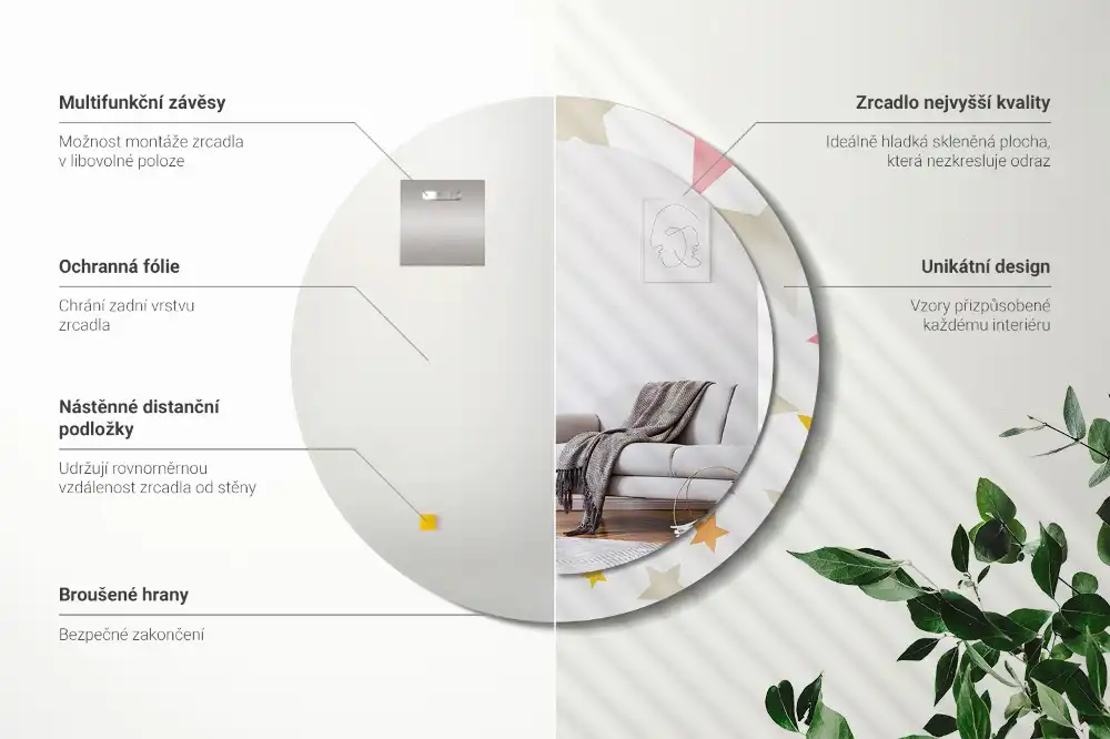 Tiskano okroglo ogledalo Pastelne zvezde