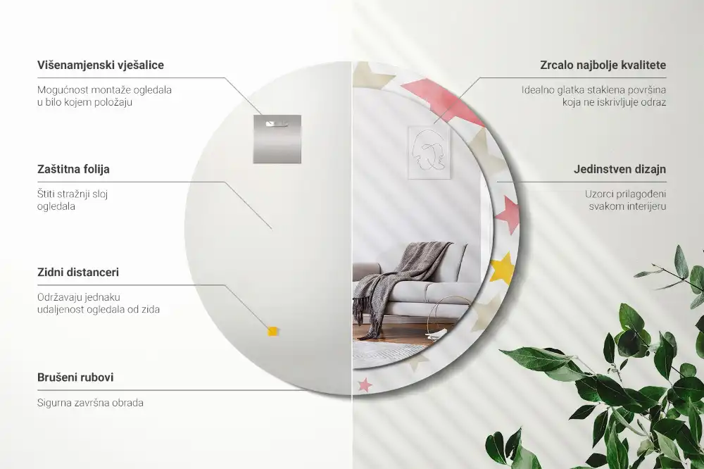 Tiskano okroglo ogledalo Pastelne zvezde