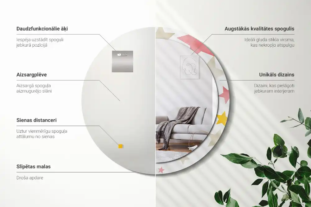 Tiskano okroglo ogledalo Pastelne zvezde