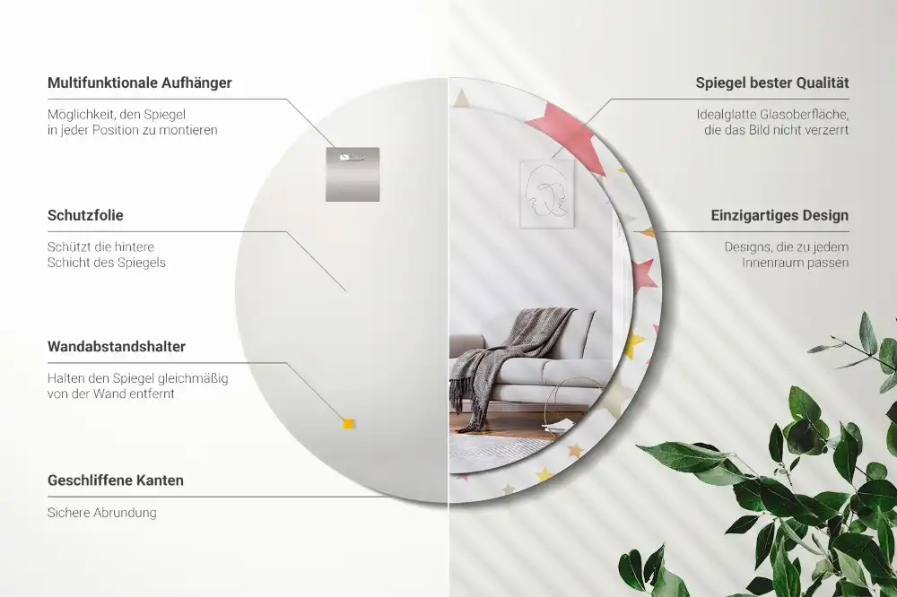 Tiskano okroglo ogledalo Pastelne zvezde