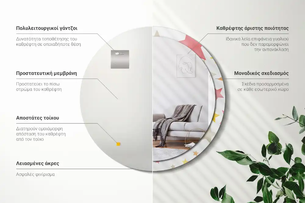 Tiskano okroglo ogledalo Pastelne zvezde