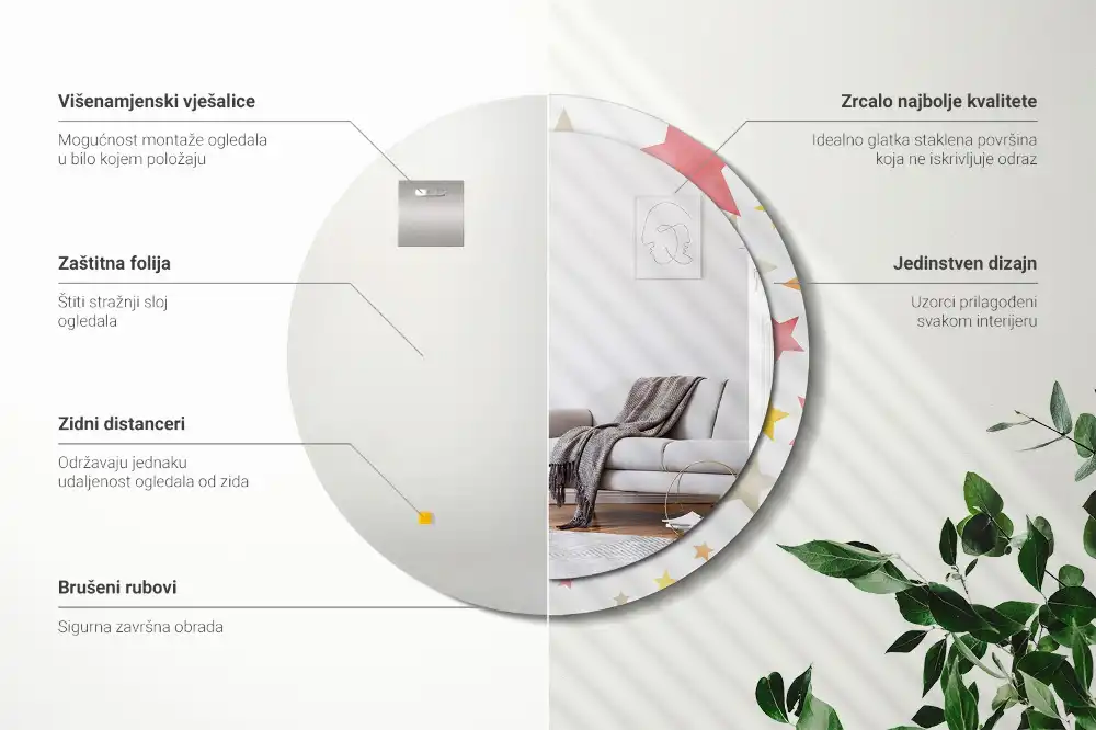 Tiskano okroglo ogledalo Pastelne zvezde