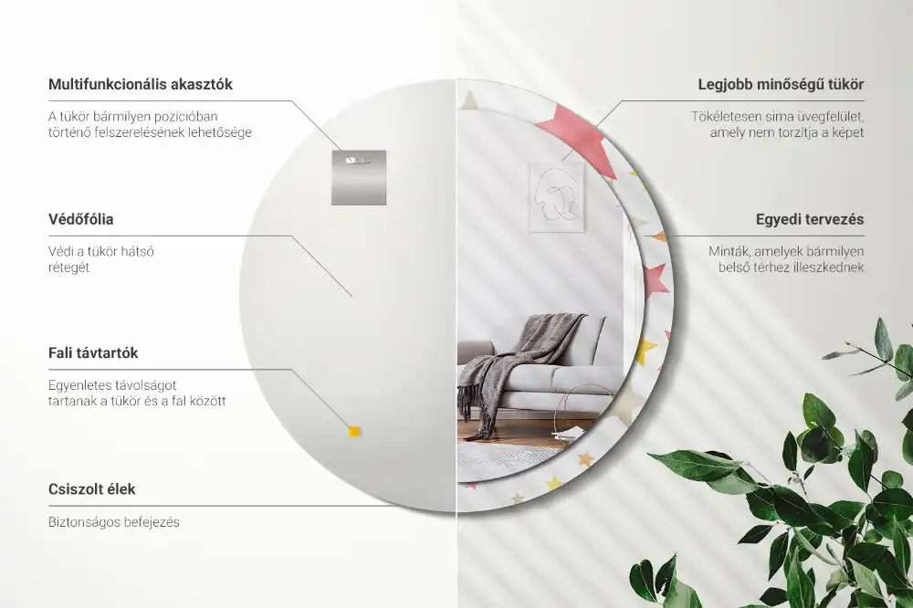 Tiskano okroglo ogledalo Pastelne zvezde