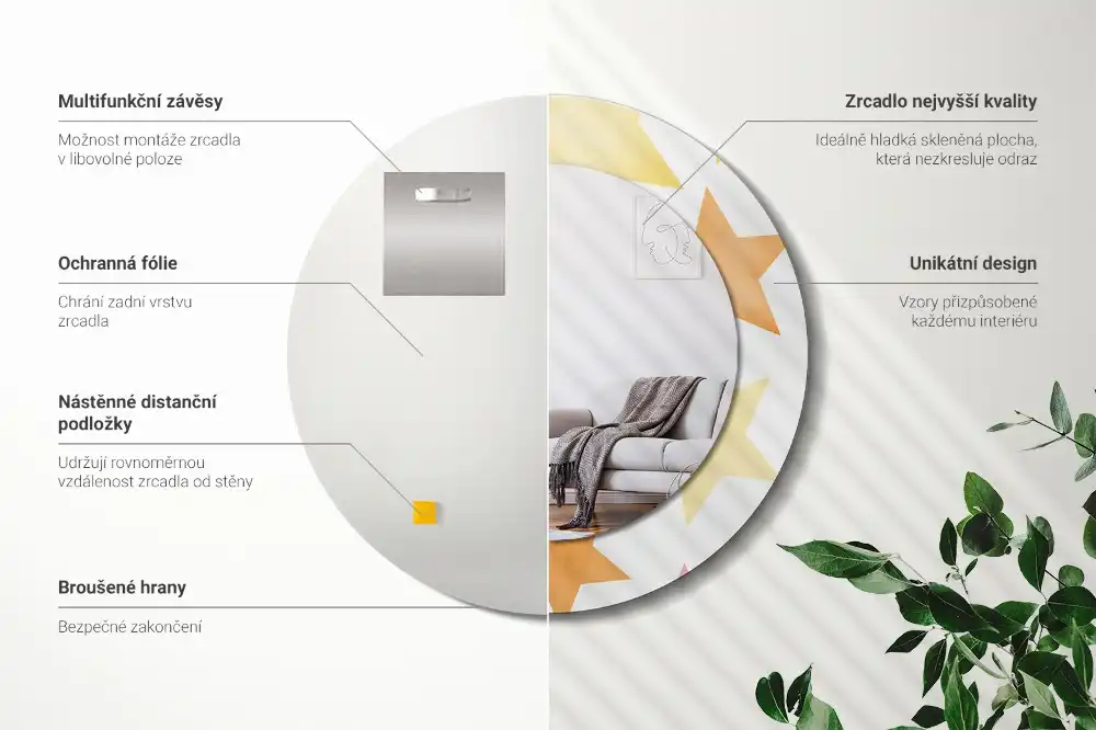 Tiskano okroglo ogledalo Pastelne zvezde