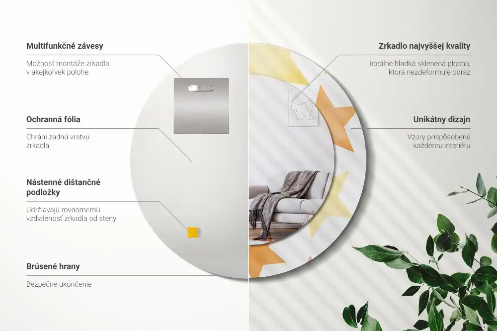 Tiskano okroglo ogledalo Pastelne zvezde