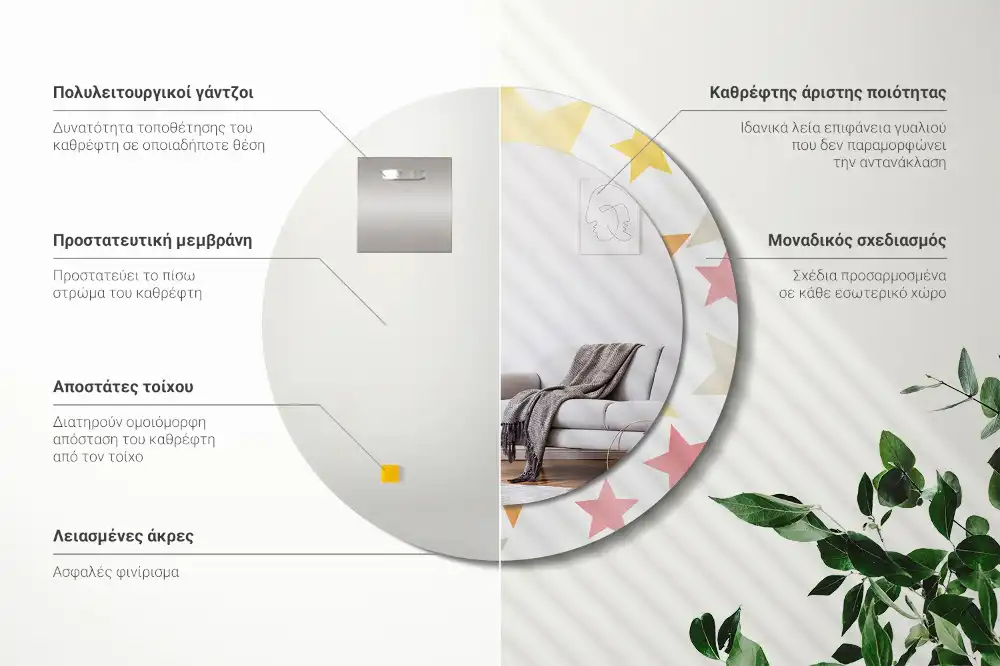 Tiskano okroglo ogledalo Pastelne zvezde