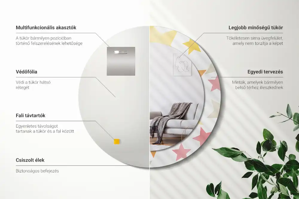 Tiskano okroglo ogledalo Pastelne zvezde