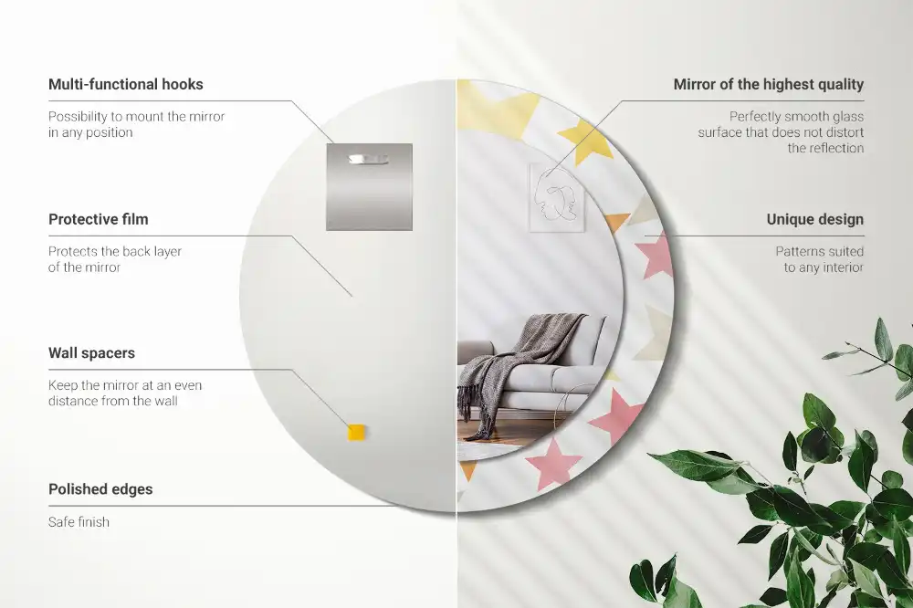 Tiskano okroglo ogledalo Pastelne zvezde